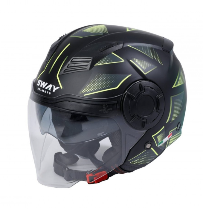 Sway Sw766 Yarım Yazlık Kask Cırcle Mat Black Yellow Güneş Vizörlü