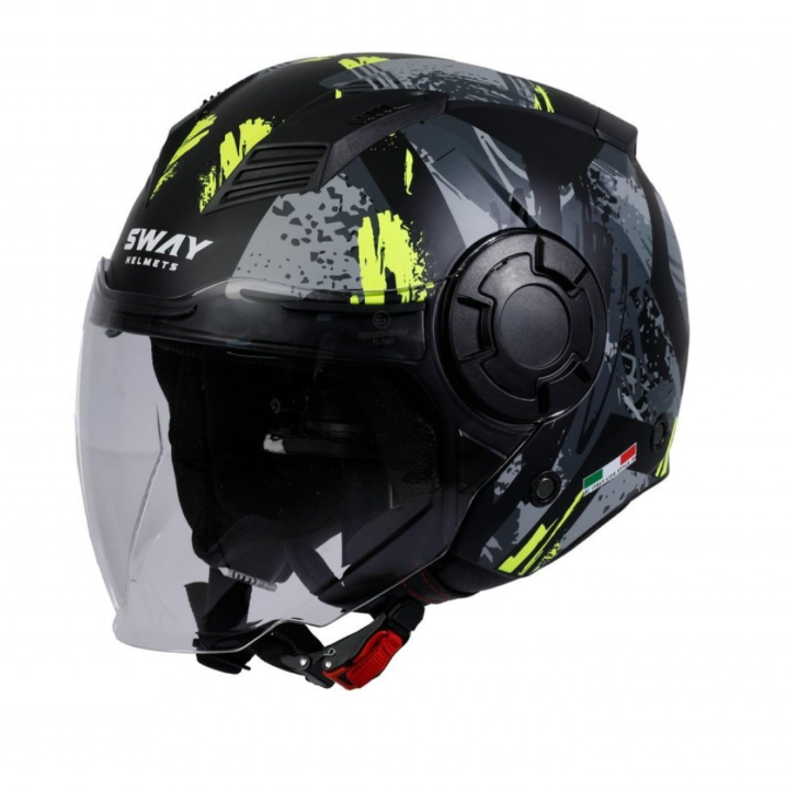 Sway Sw766 Yarım Yazlık Kask Poıson Matt Black Grey Yellow Güneş Vizörlü